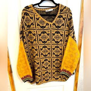 ZARA ASYMMETRIC COLLAR JACQUARD KNIT SWEATER OVERSIZED